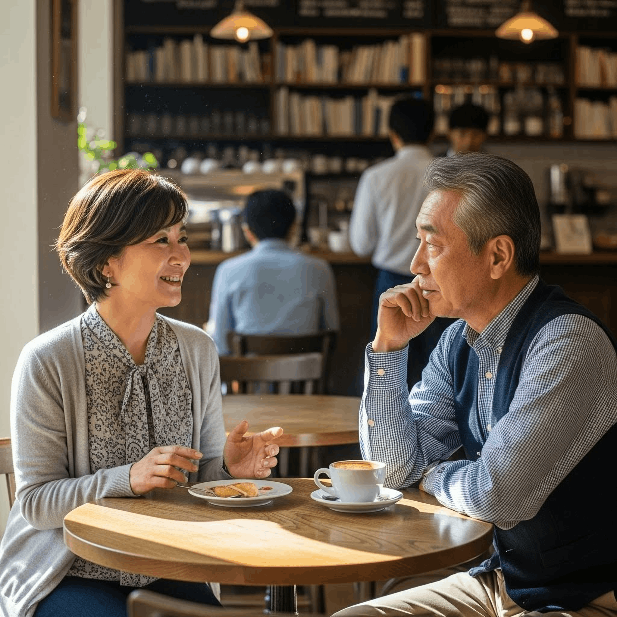 カフェで会話を楽しむふたり